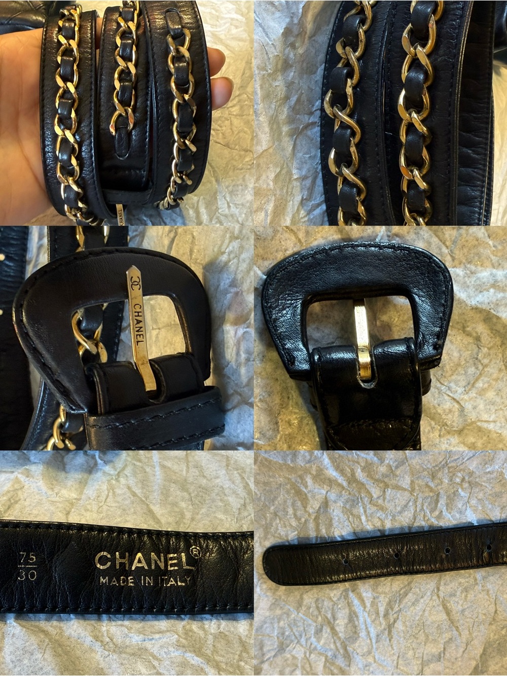 CHANEL Black Quilted Leather Belt Bag with Gold Chain Strap - Picture 15 of 16